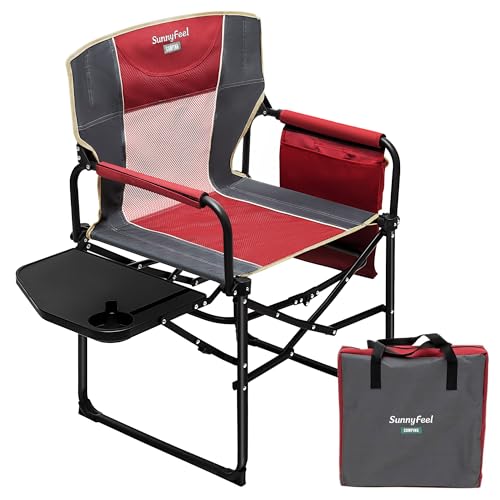 SUNNYFEEL Oversized Camping Directors Chair 2 Pack, Portable Folding Lawn Chairs for Adults Heavy Duty with Side Table,Pocket for Beach, Fishing
