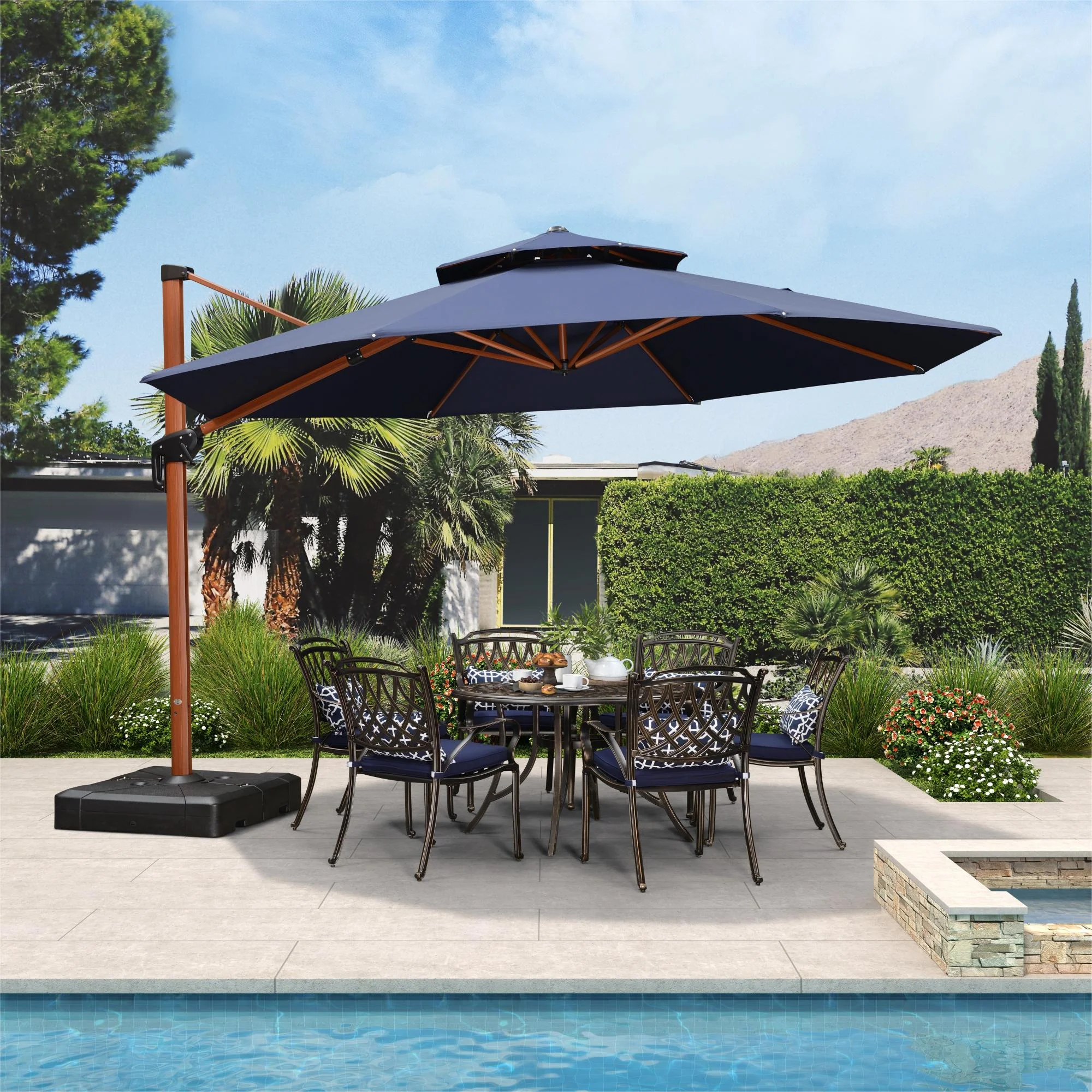 PURPLE LEAF 13ft Patio Umbrella Outdoor Round Umbrella Large Cantilever Umbrella Windproof Offset Umbrella Heavy Duty Sun Umbrella for Garden Deck