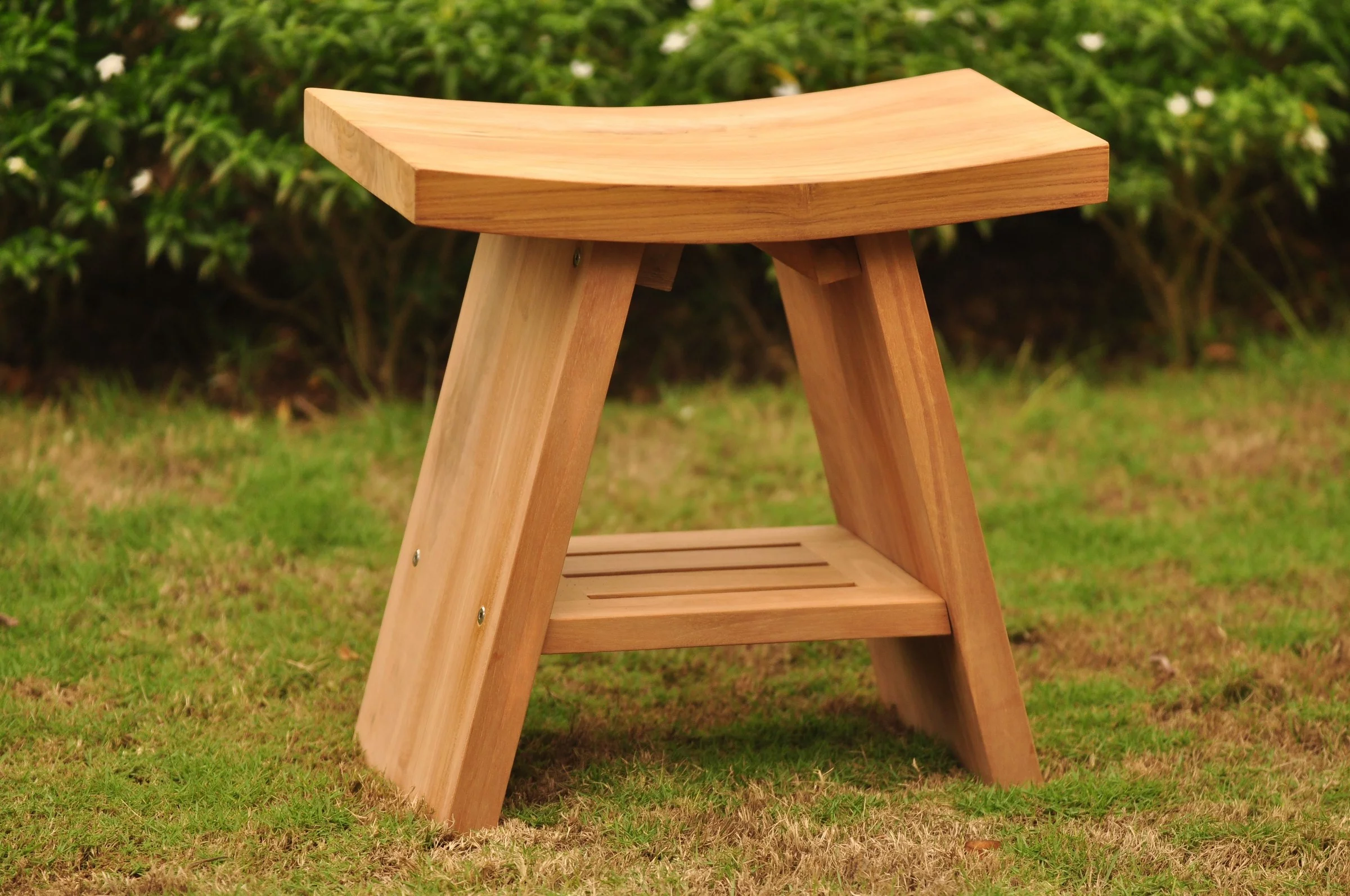 WholesaleTeak Outdoor Patio Grade-A Teak Wood Asian Shower Spa Bench Stool Outdoor Patio Garden (18"x12") #WMAXAS