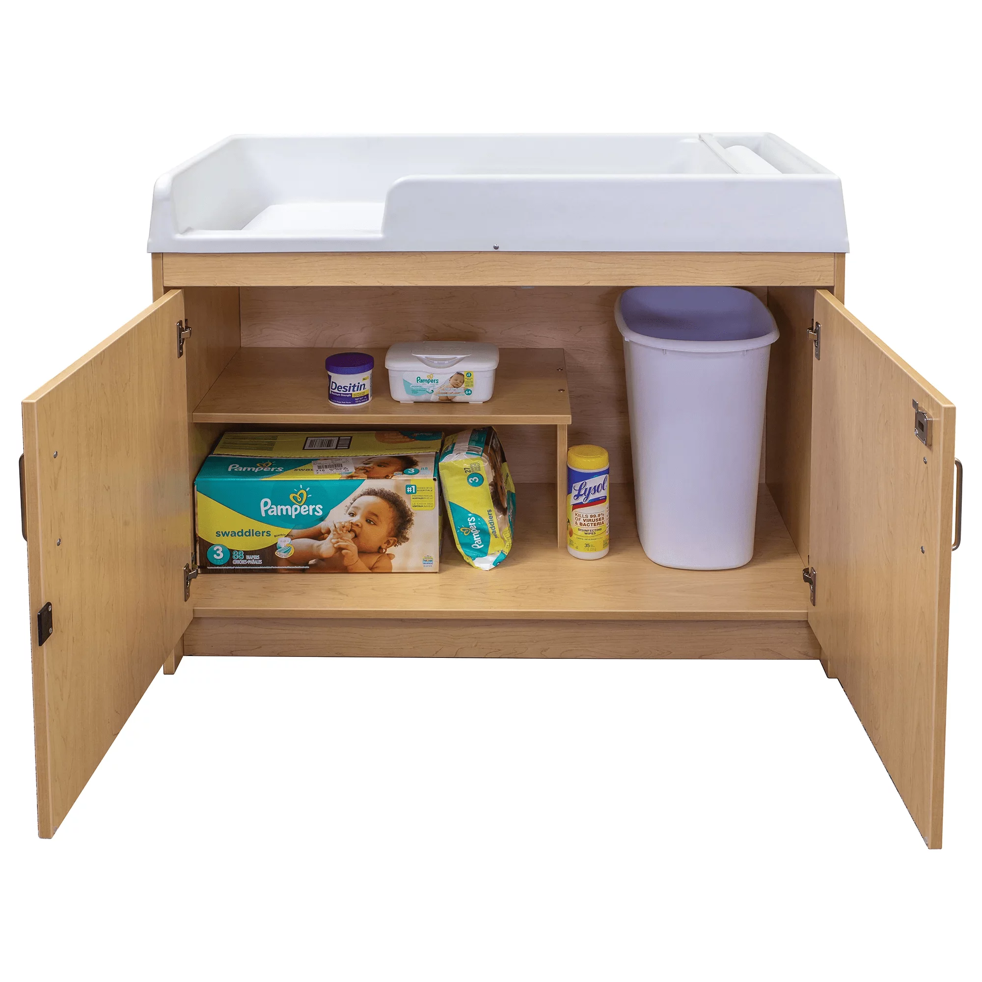 Tot Mate Baby Changing Table with Storage Cupboard, Nursery Furniture, Maple Wood,