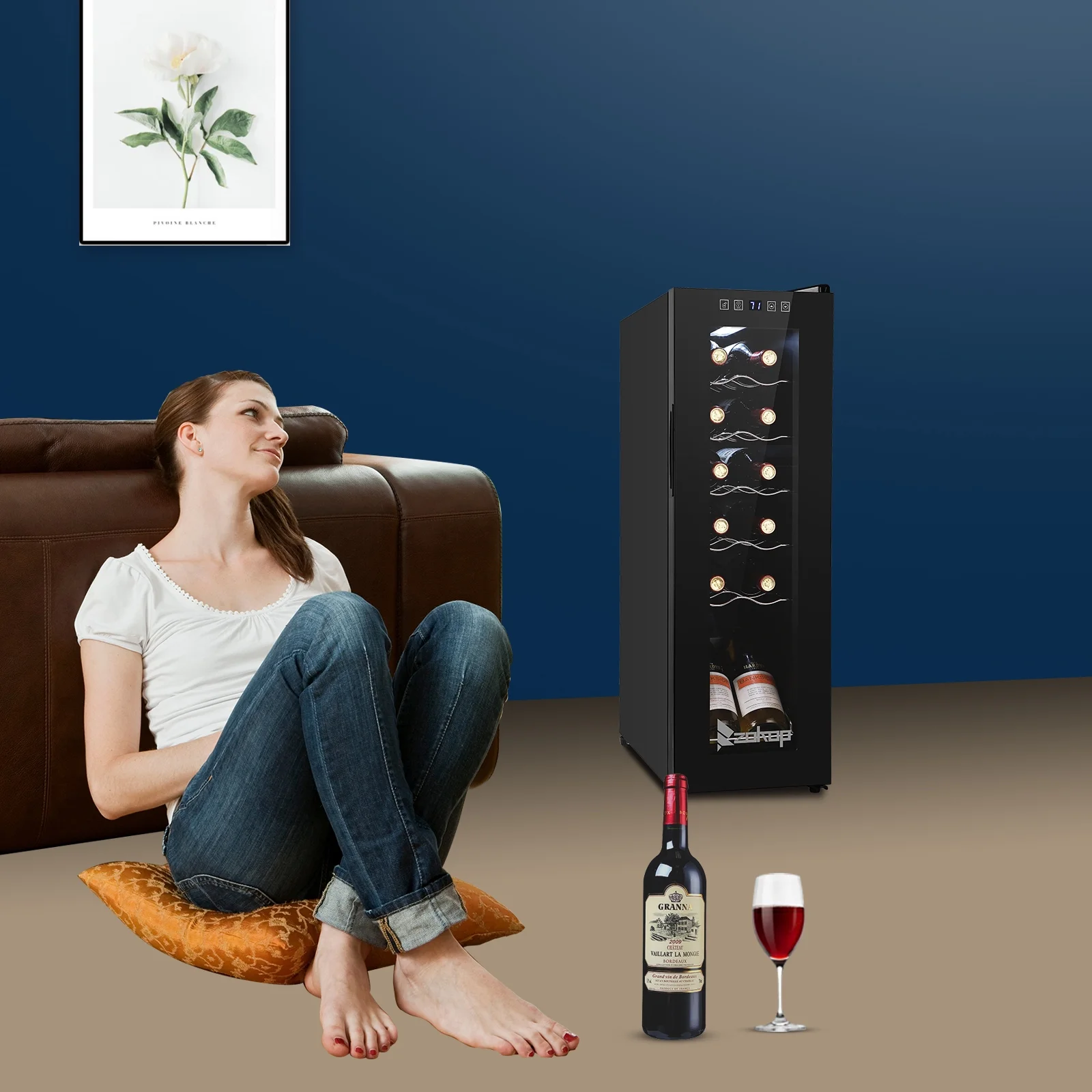 JC-34 115V 85W 1.2cu.ft/34l  Electronic Wine Cabinet Cold Rolled Sheet Transparent Glass Door / 12Bottle with Display Black