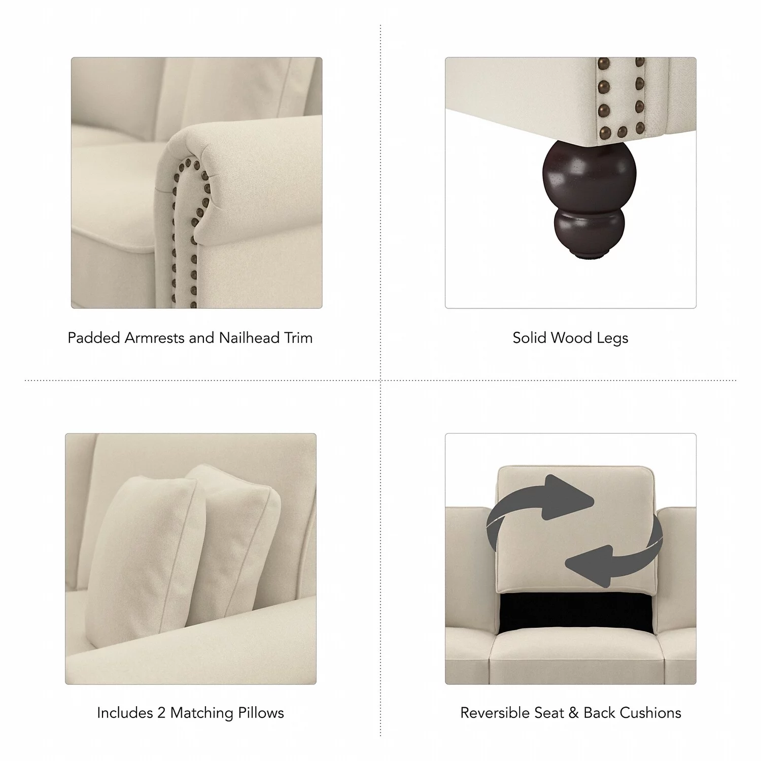Coventry 73W Sofa in Cream Herringbone Fabric
