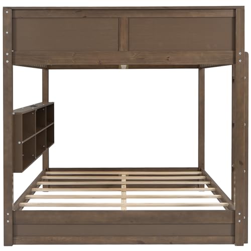 Ball & Cast Twin-Over-Twin Bunk Bed with Twin-Size Trundle and 3 Storage Stairs,Wood Bunkbed w/Full-Length Guardrails,Slat Support