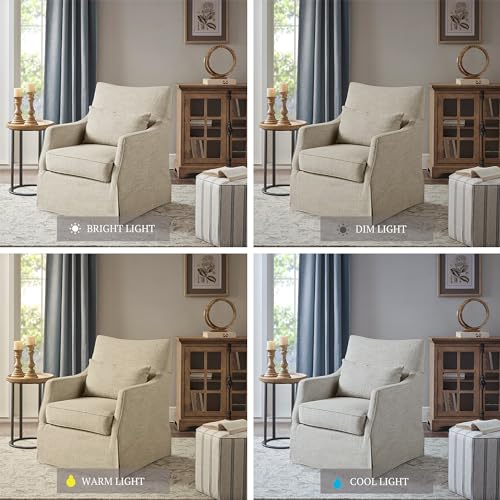 Martha Stewart London Swivel Chair - Solid Wood & Plywood, Skirted Metal Base Accent Armchair