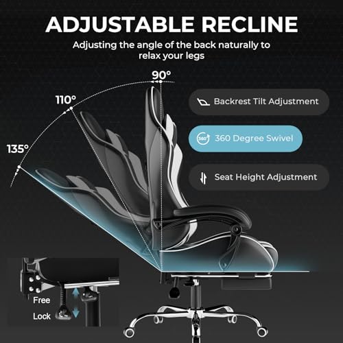 GTPLAYER Gaming Chair, Computer Chair with Footrest and Lumbar Support