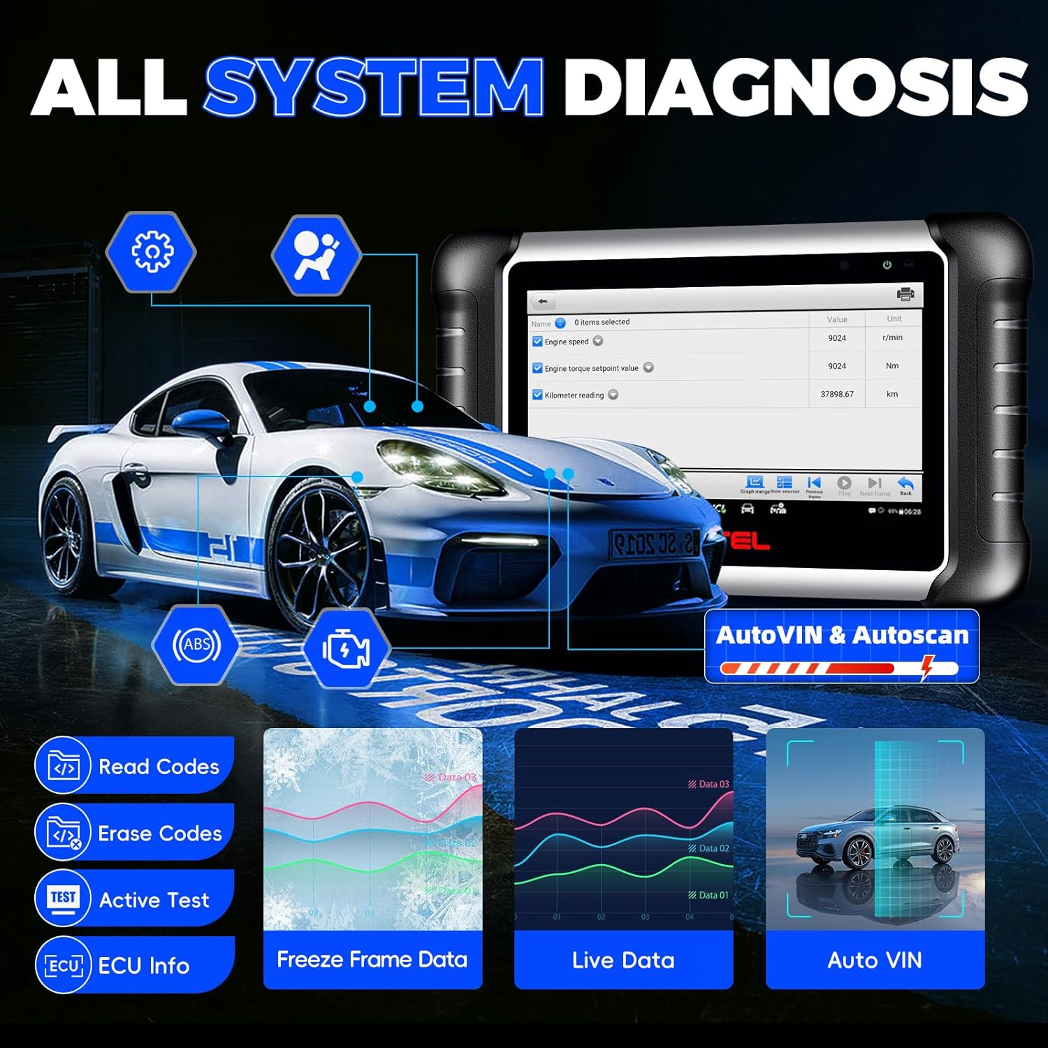 Autel Scanner MaxiCOM MK808Z: 2024 Android 11 Version MK808 Bidirectional Scan Tool, Same As MK808S MX808S