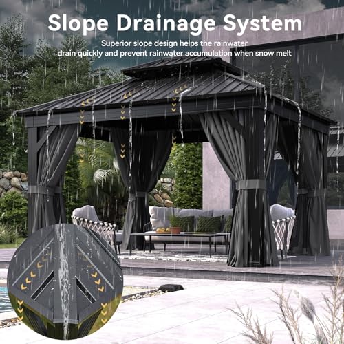Aoxun 10' X 12' Hardtop Gazebo, Aluminum Outdoor Gazebo with Galvanized Steel Double Top Canopy