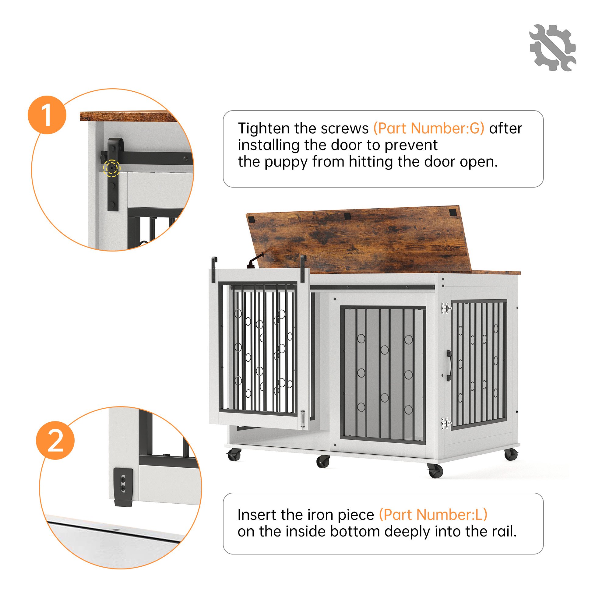 Ostreici 44" Anti-Bite Furniture Style Dog Crate Sliding Barn Door, Dog Kennel End Table w/ Wheels