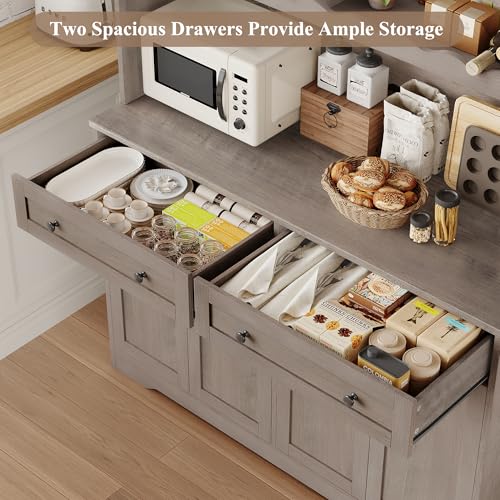 HOSTACK 75.4" Tall Kitchen Pantry Cabinet with Charging Station, Modern White Kitchen Hutch with Microwave Stand and Wine Rack