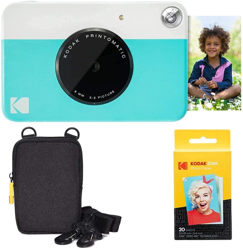 Kodak Printomatic Instant Camera (Green) Basic Bundle + Zink Paper (20 Sheets) + Deluxe Case