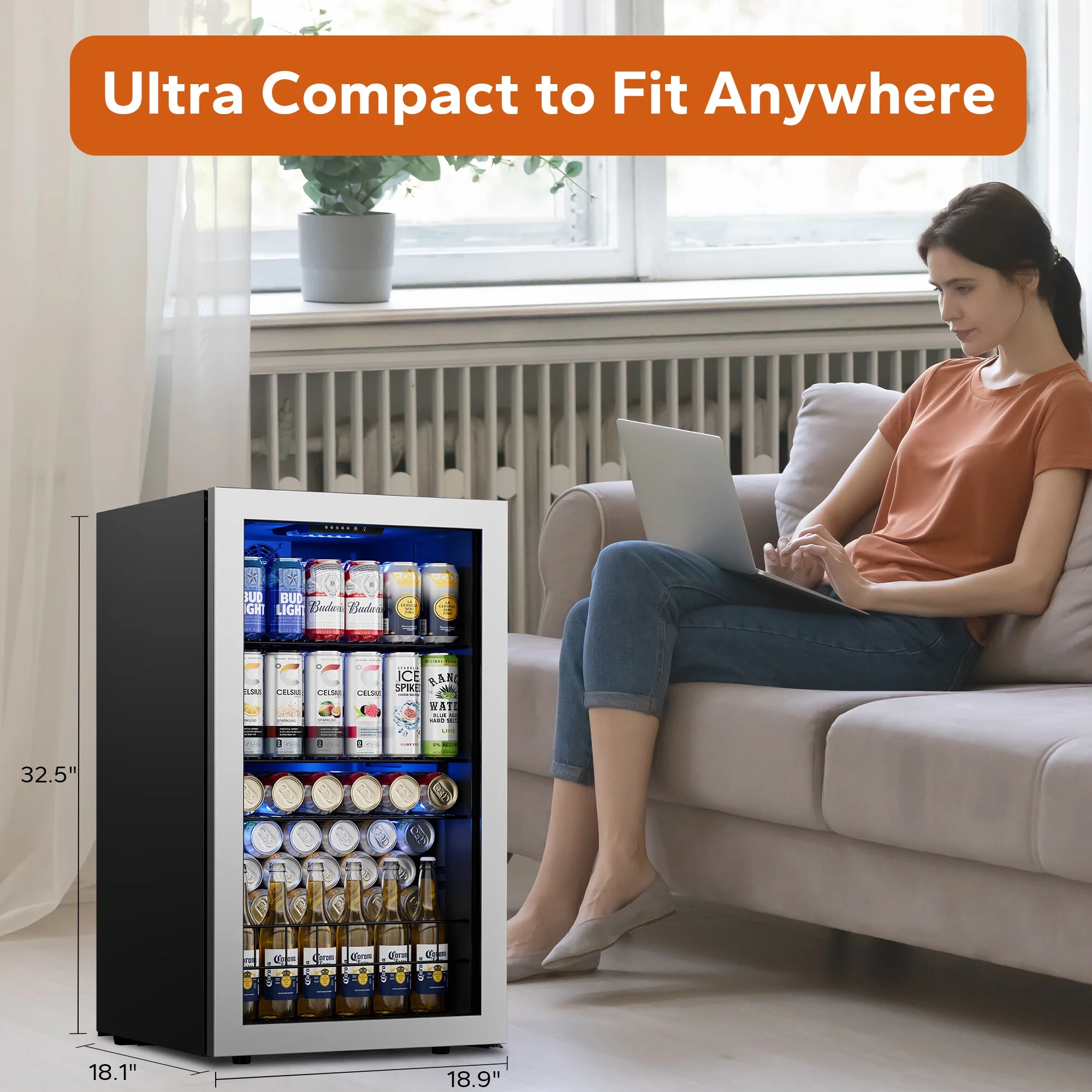 Ca'Lefort Beverage Refrigerator Cooler, 280 Can Freestanding Beverage Fridge，Mini fridge with Glass Door for Home/Bar/Office(2 Pack)