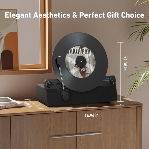 Vertical Automatic Record Player Bluetooth, MYKESONIC Belt Drive Vinyl Turntable, Magnetic AT-3600L Cartridge, Bluetooth in & Out