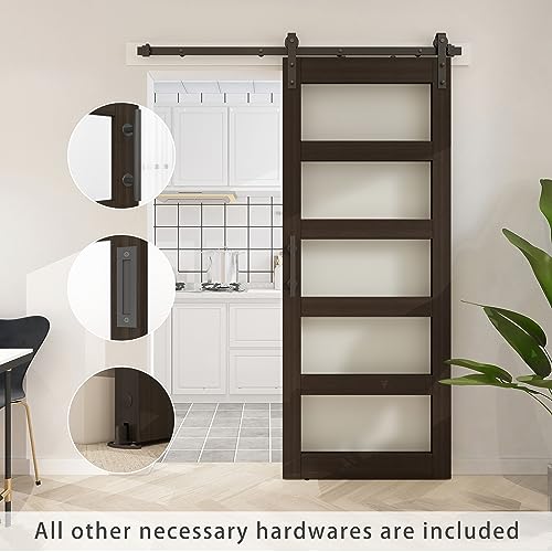 BARNSMITH 42in x 84in Glass Barn Door with 7FT Sliding Door Hardware Kit Included & Handle