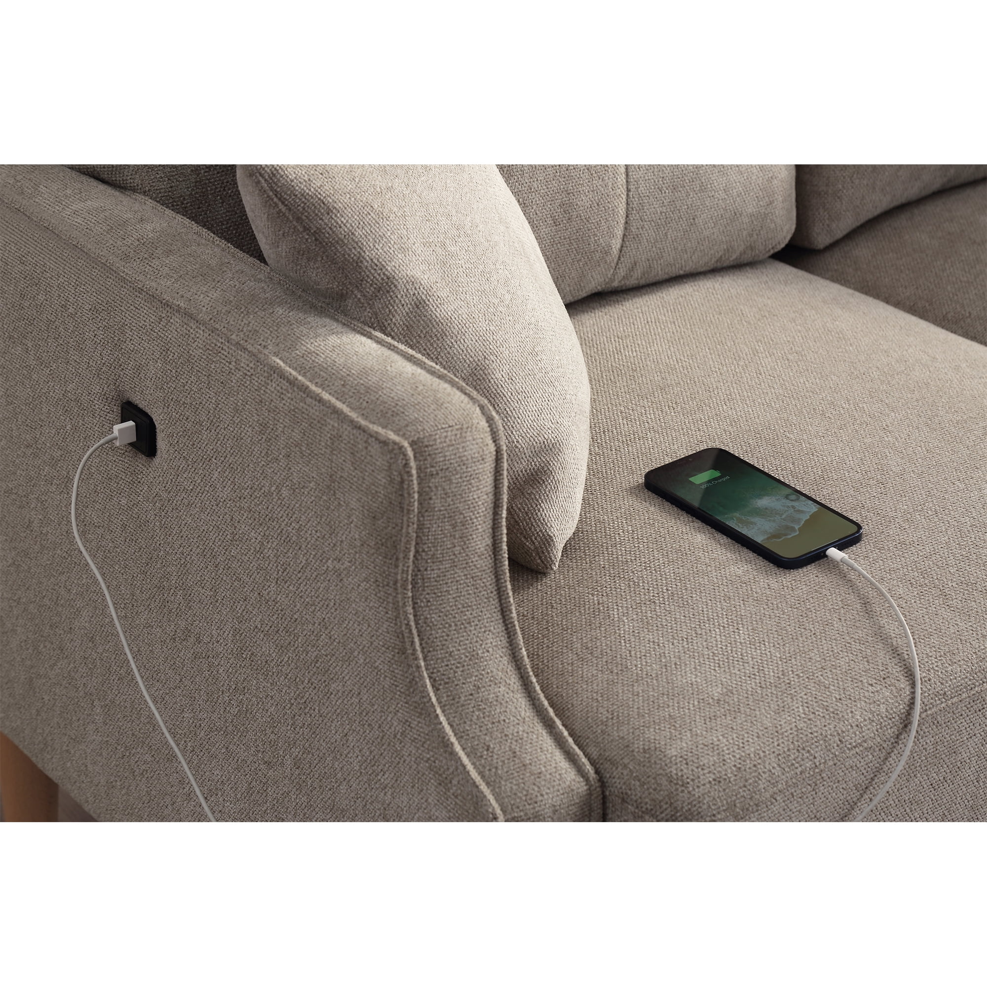 CoSoTower Living Space Sofa 2 Seater, Loveseat With Waterproof Fabric Cream, Usb Charge