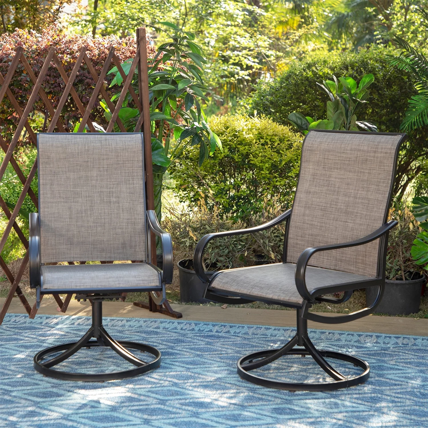 MF Studio 5 Pieces Outdoor Patio Dining Set Metal Furniture Set with Square Table and Swivel Padded Chairs for 4 person, Gray