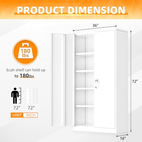INTERGREAT Metal Storage Cabinets 72” Black Garage Steel Storage Cabinet with Doors and Shelves, Metal Tool Cabinet