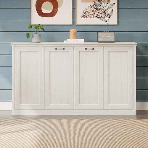 SOFTSEA Twin Size Murphy Bed with 2 Side Cabinet Storage Shelf, Horizontal Murphy Bed with Bookcase