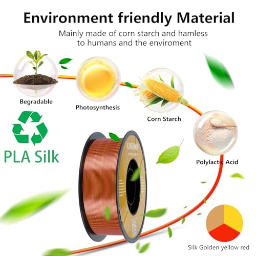 Kingroon Silk PLA Bundle 3D Printer Filament, Dimensional Accuracy +/- 0.03 mm, 10 kg Spool(22lbs)