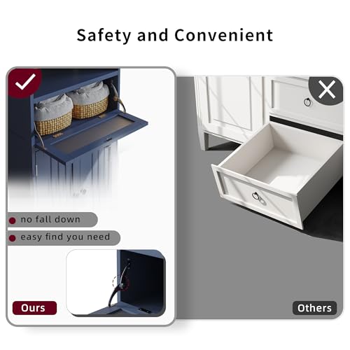 ChooChoo Bathroom Floor Storage Cabinet with Flip Glass Drawer, Freestanding with 2 Doors, Adjustable Shelf & 1 Open Storage for Living Room, Hallway