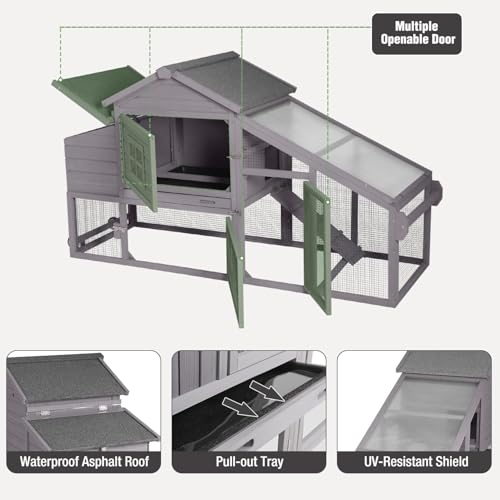 Chicken Coop with Wheels, Mobile Outdoor Chicken House with Leakproof Pull-on Tray, Nesting Box, Waterproof Roof - Red