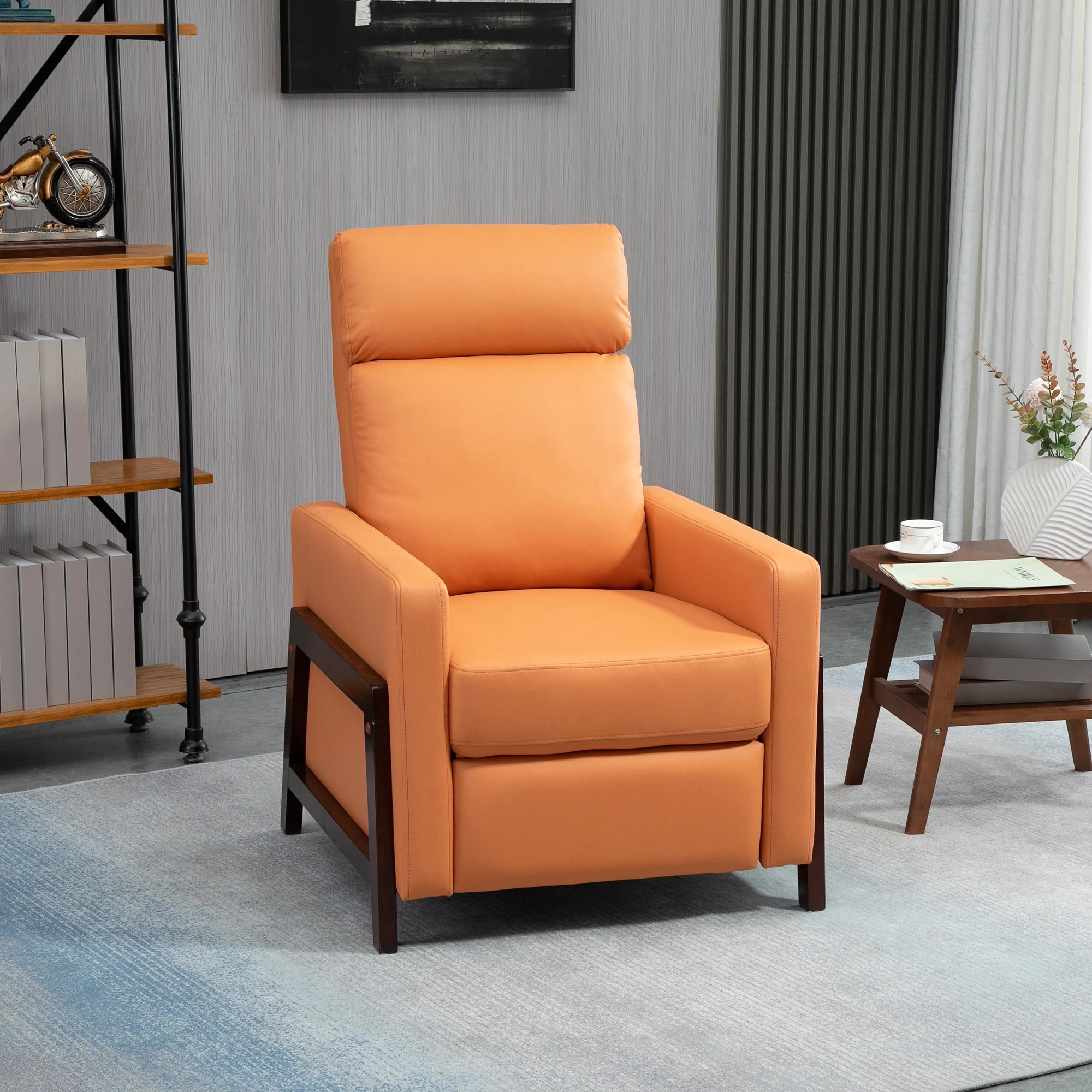 HOMCOM Manual Recliner Chair for Living Room Bedroom, Reclining Sofa Armchair with Footrest, Orange