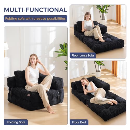 MAXYOYO Folding Sofa Bed, L-Shaped Convertible Sofa Bed with Armrest Foldable Sleeper Couch with Pillow