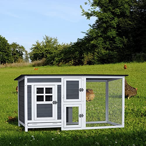 122" Large Chicken Coop with Run,Outdoor Chicken Run W/Nesting Box & Perch,Wooden Hen House W/Ramp & Sliding Trays