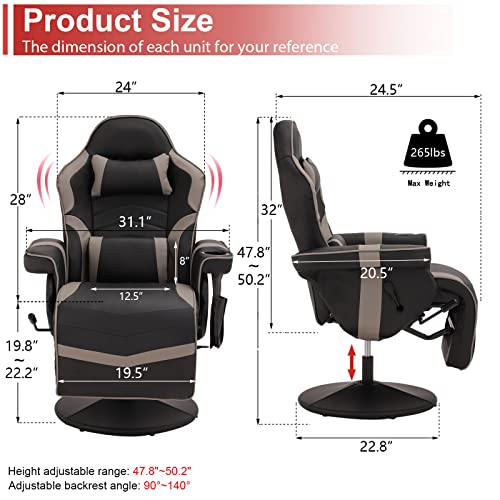 Massage Video Gaming Recliner Chair - Ergonomic Backrest & Seat Height Adjustment Swivel Recliner