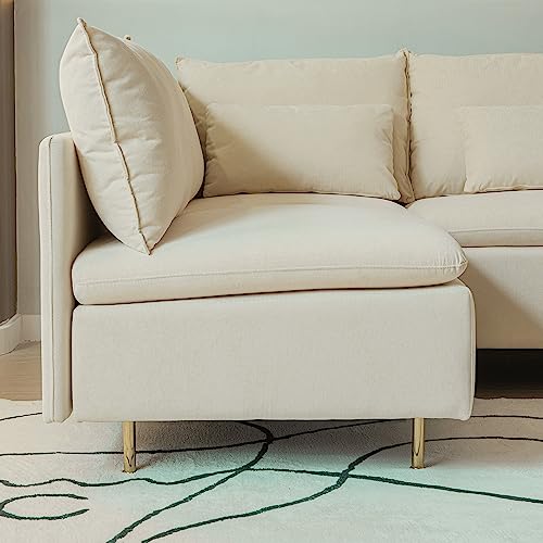 90.9 in L-Shaped Sectional Sofa, Cotton Linen 3-Seater Modular Modern Sofa Corner Couch with 3 Throw Pillows for Living Room, Bedroom