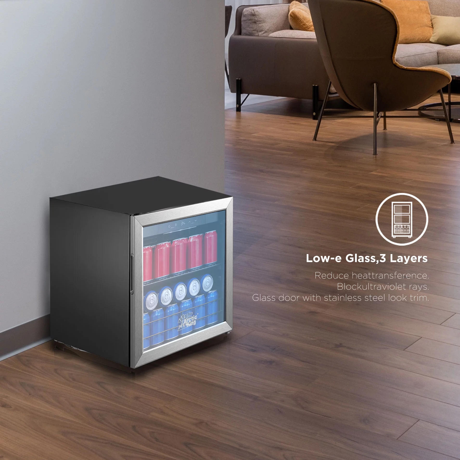 Arctic King 48-Can Beverage Fridge & Cooler with Electrical Control, Stainless Steel Look, ARV48B1AST