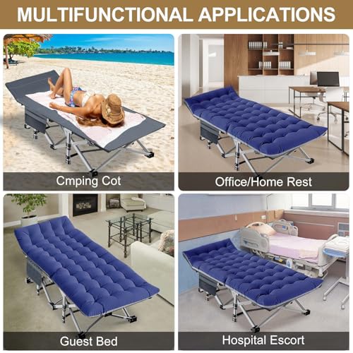 DoCred Folding Camping Cot with Mattress, 2 Pack Heavy Duty Folding Cot for Adults, Portable Sleeping Cot Bed Adults Outdoor Bed with Carry Bag