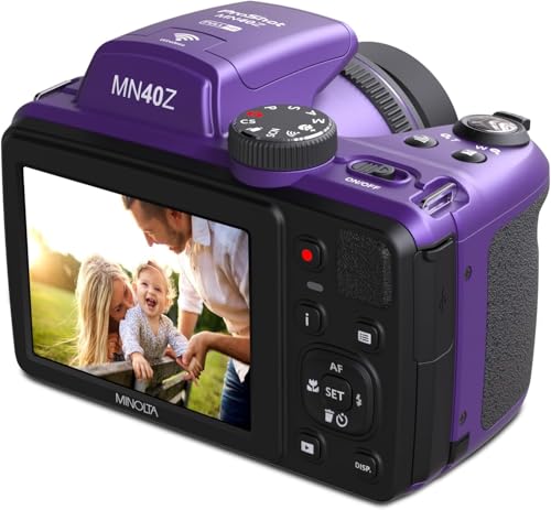 Minolta MN40Z 20MP Digital Camera – 40x Optical Zoom, 1080p FHD Video, 3.0" LCD, Wi-Fi, Face/Smile/Blink Detection – Silver
