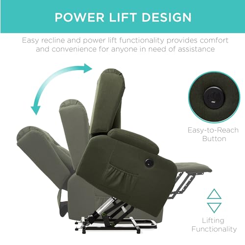 Best Choice Products Modern Linen Electric Power Lift Chair, Recliner Massage Chair, Adjustable Furniture for Back, Legs w/ 3 Positions, USB Port