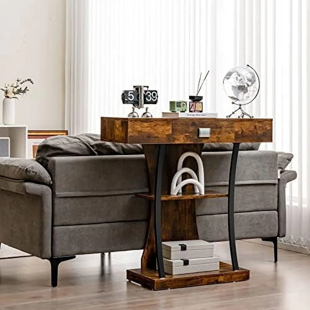 WTYNKAE 3-Tier Console Table  Narrow Sofa Table with  Drawer  Open Shelves &amp