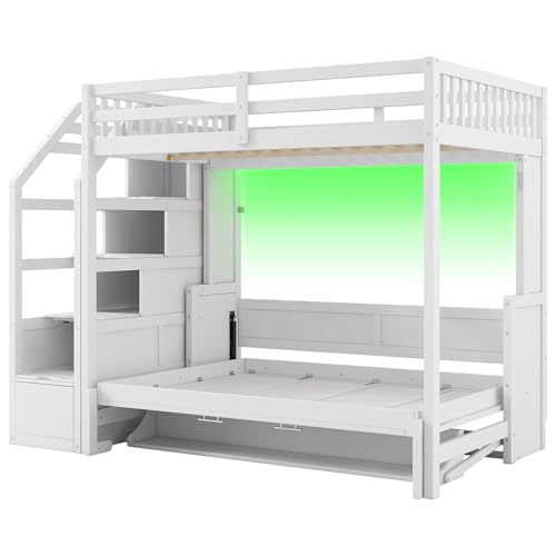 Merax Queen Size Murphy Bed, Wooden Queen Murphy Bed Wall Bed with Sofa and Cushion, for Home Office or Small Room, White