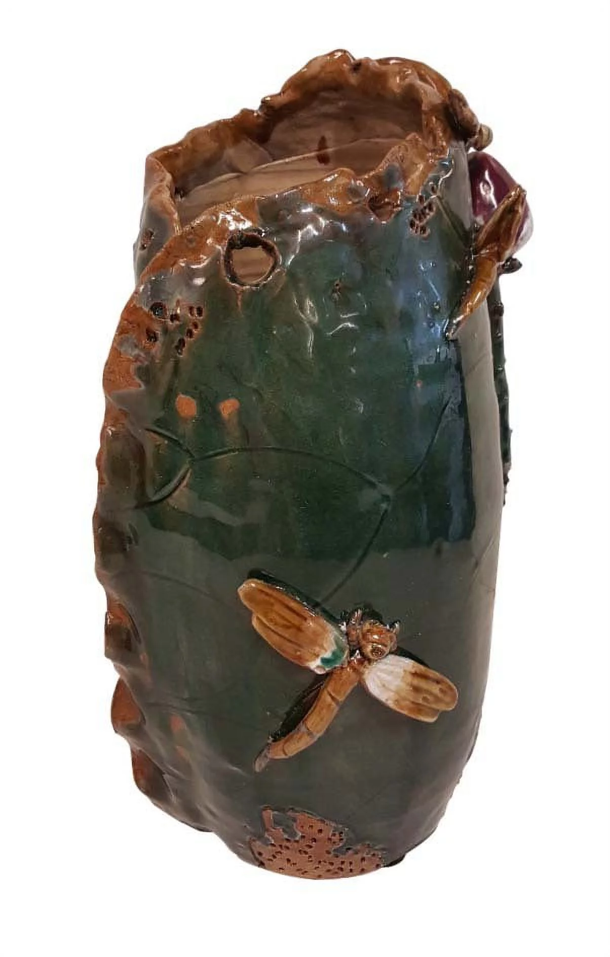 Lotus Leaf Dragon Fly Sculptured Vase 15"H - Oriental Furniture Warehouse