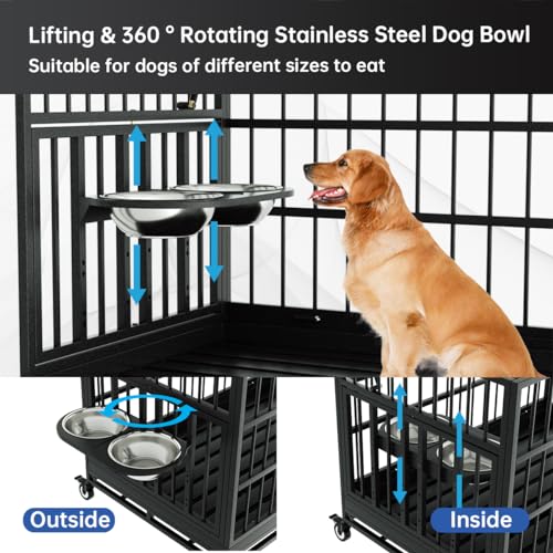 54 Inch Heavy Duty Dog Crate with Wheels，Indestructible Escape-Proof Dog Cage for Large Dogs