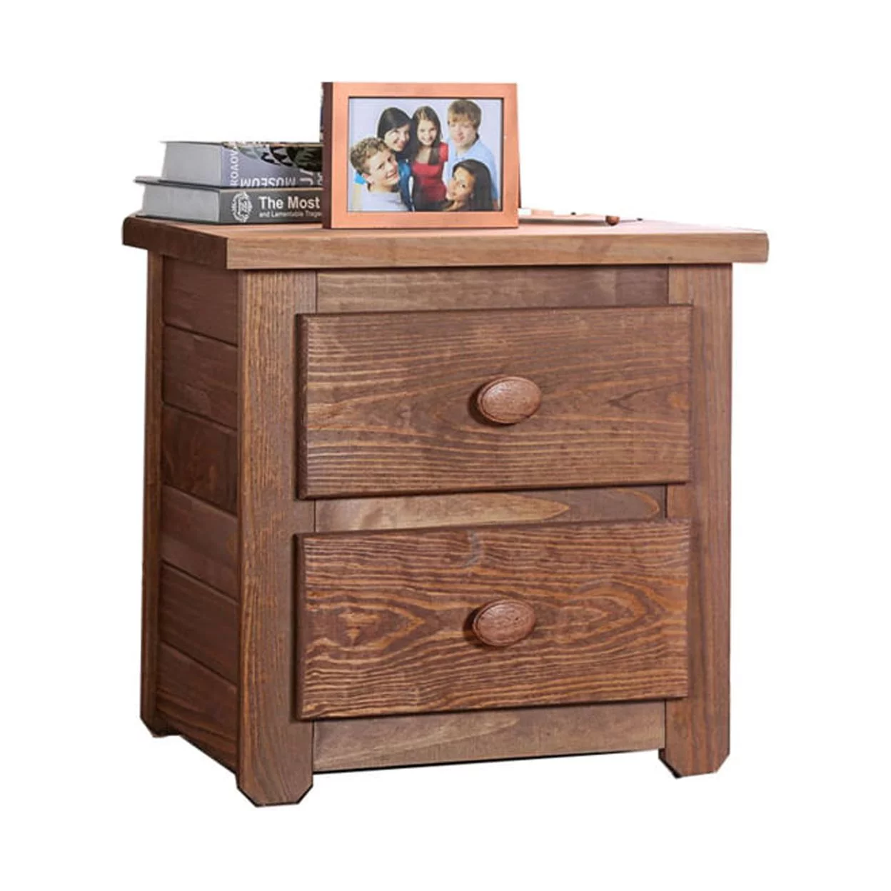 Wooden 2 Drawers Night Stand In Mahogany Finish, Brown- Saltoro Sherpi