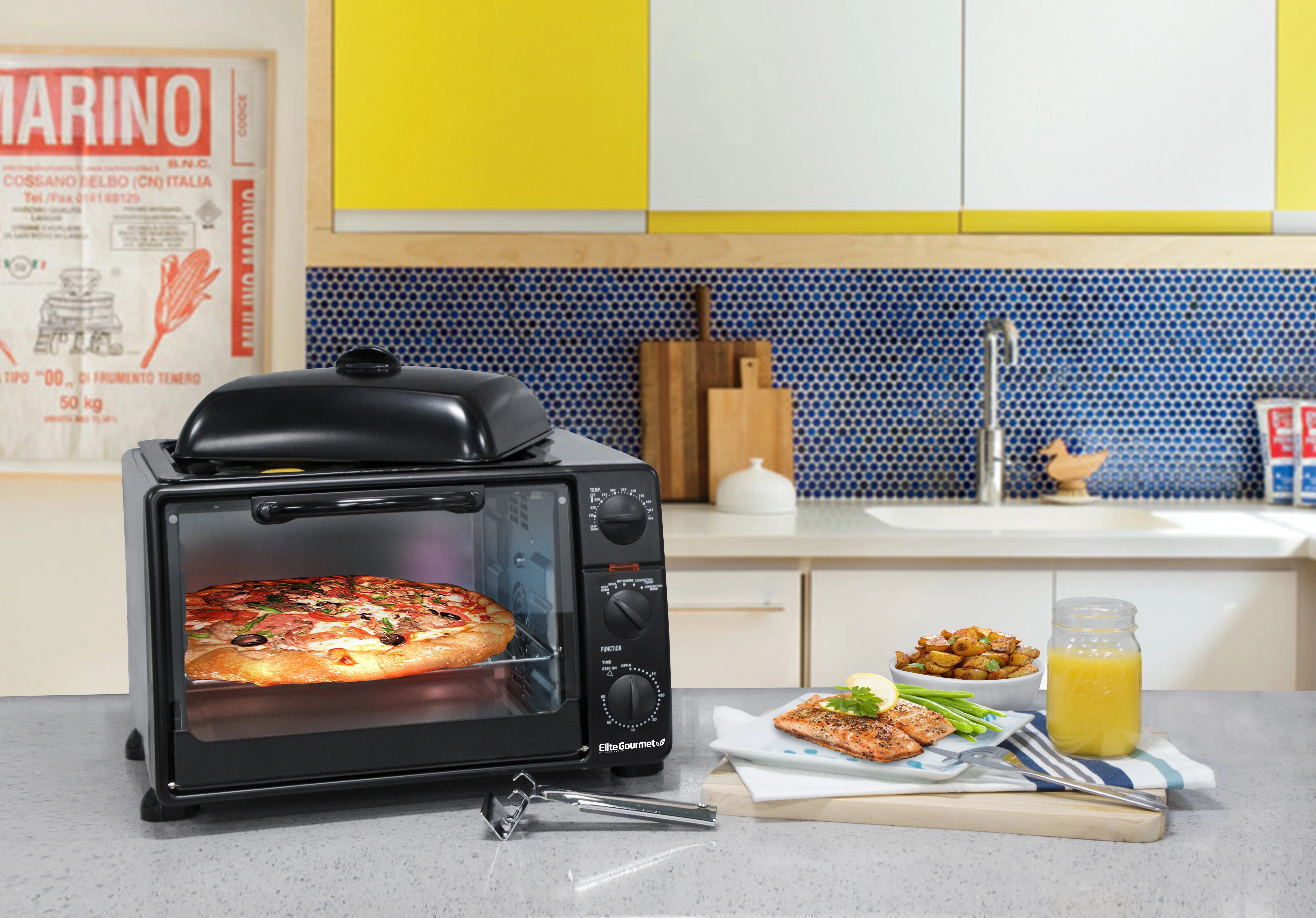 Elite Gourmet ERO-2008S New 6 Slice Toaster Oven Broiler with Rotisserie Grill and Griddle