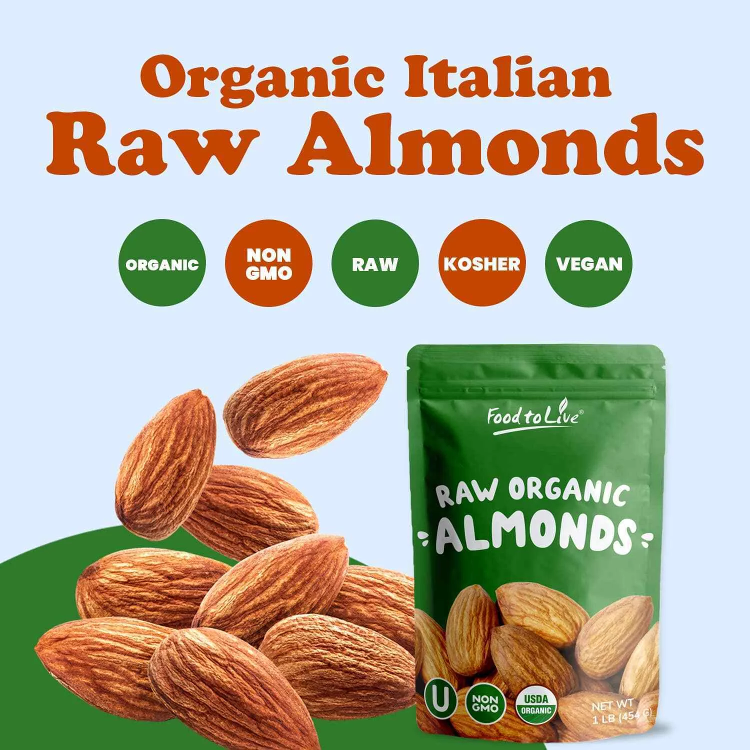 Organic Italian Raw Almonds, 3 Pounds — Non-GMO, Kosher, Raw, Vegan — by Food to Live