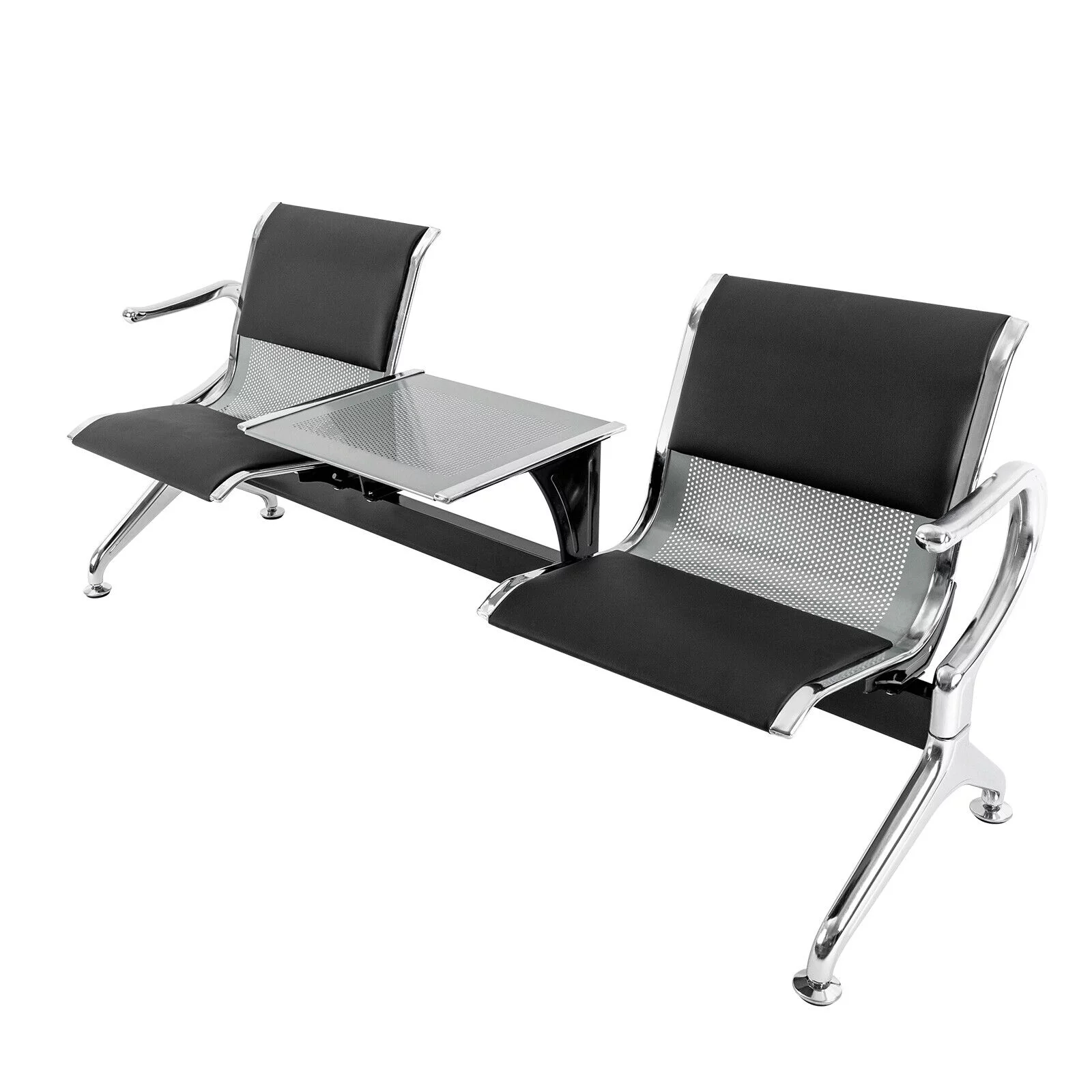 Miumaeov Airport Reception Chairs Waiting Room Chairs with Table and Arms 2 Seat PU Leather Reception Bench Waiting Area Bench Guest Reception Chairs