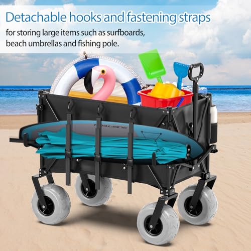 Beach Wagon with Big Wheels for Sand,Heavy Duty Collapsible Wagon with All-Terrain 9" Pneumatic Tires and Detachable Cooler
