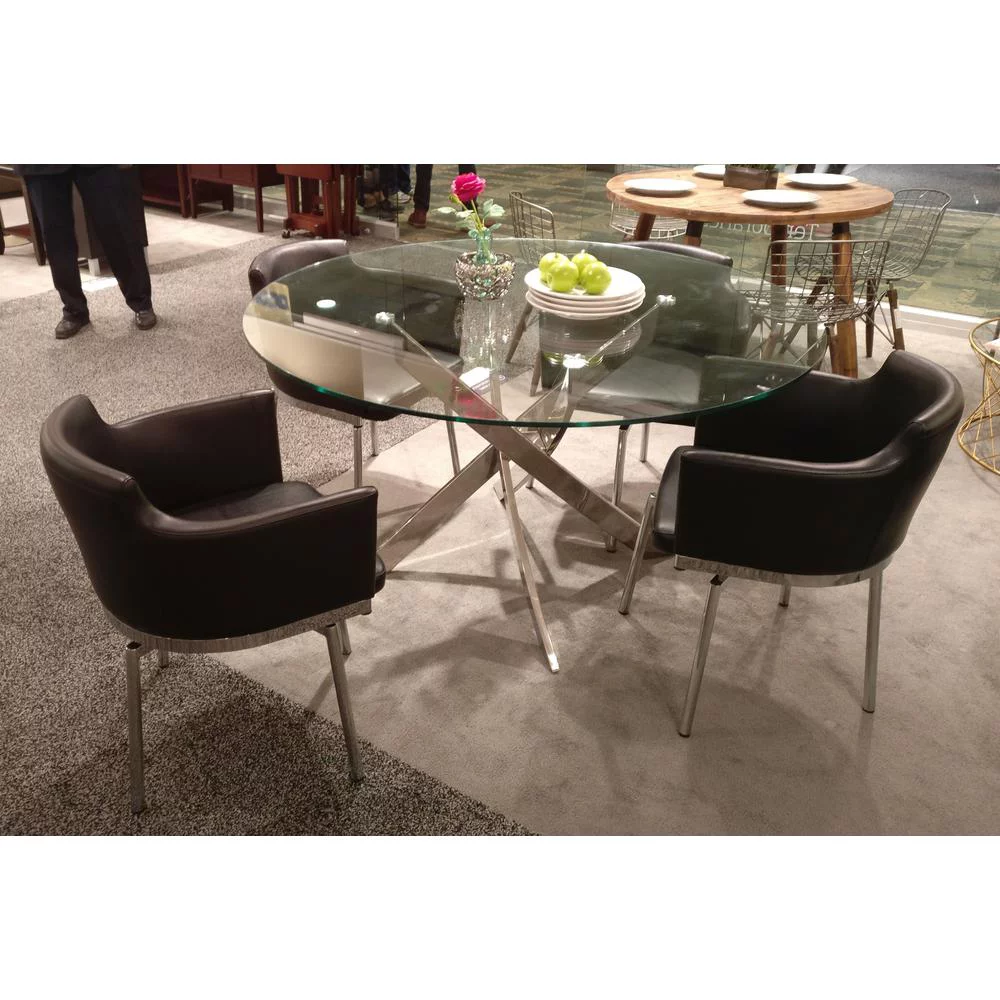 Creative Images 48" ROUND DINING TABLE W/ GLASS TOP AND SILVER LEGS