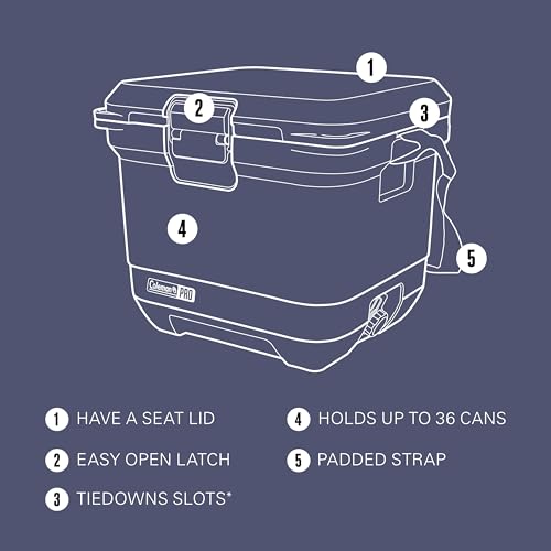 Coleman Pro 55qt Wheeled Ultra-Light Premium Hard Cooler, Extra-Thick Insulation Keeps Ice up to 5 Days, 92-Can Capacity, Heavy-Duty Wheels