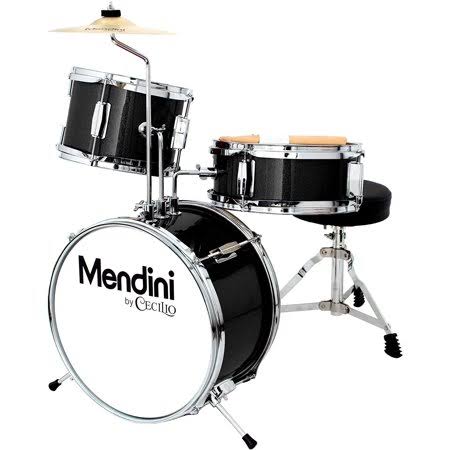 Mendini by Cecilio 13 inch 3-Piece Kids/Junior Drum Set with Throne, Cymbal, Pedal &amp; Drumsticks (Black Metallic) - Megean