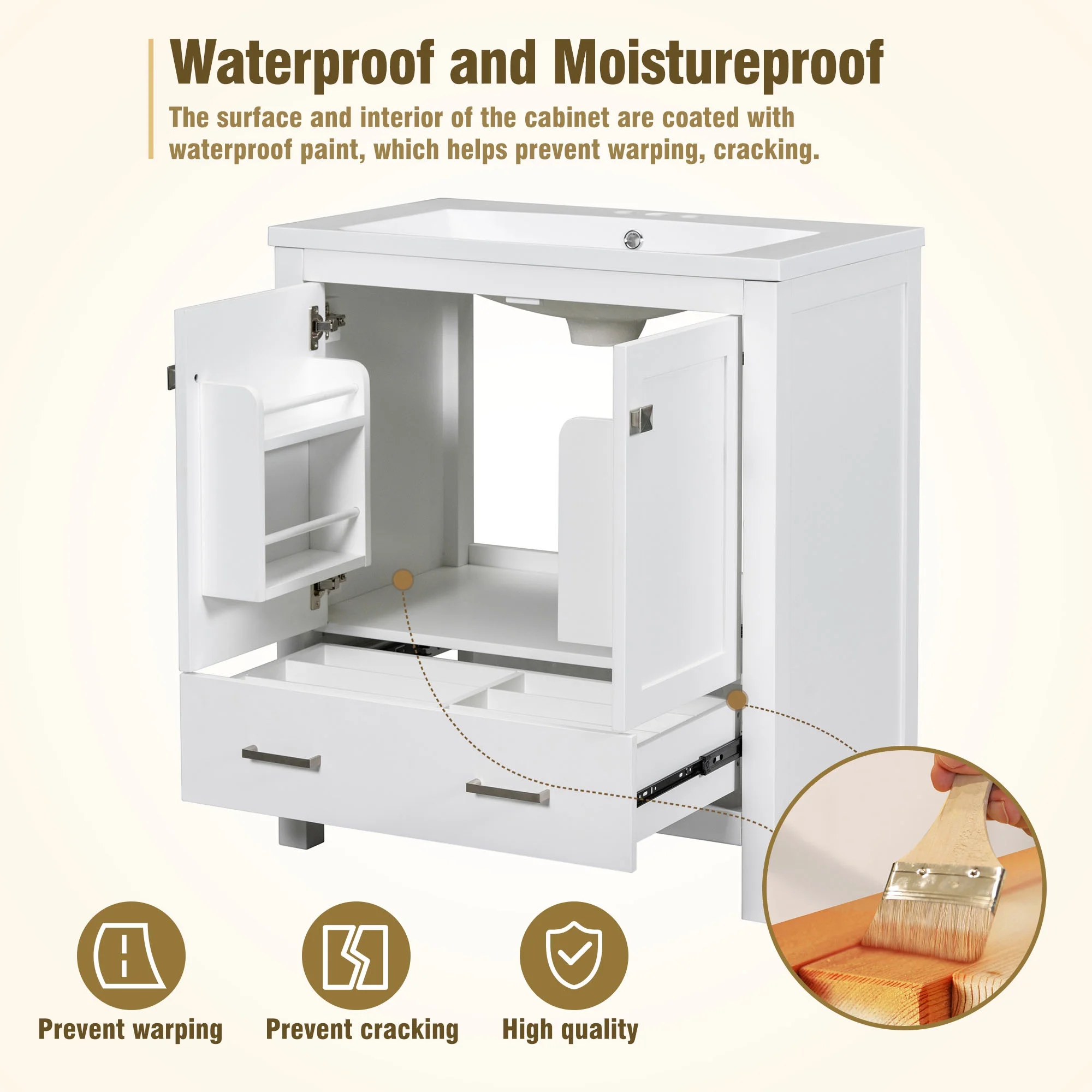 EUROCO 30" Bathroom Vanity with Sink, Bathroom Vanity Cabinet with 2 Doors and a Drawer, Soft Closing, Multifunctional Storage, Solid Wood Frame,White