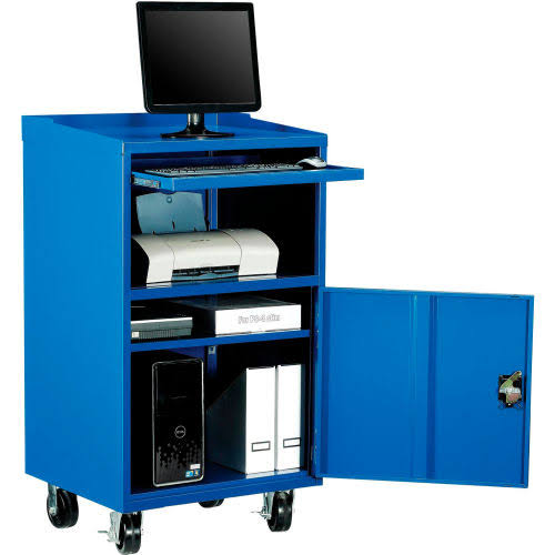 Global Industrial 694561 Mobile Computer Cabinet, Blue, 27 inchw x 24 inchd x 49-1/4 inchh