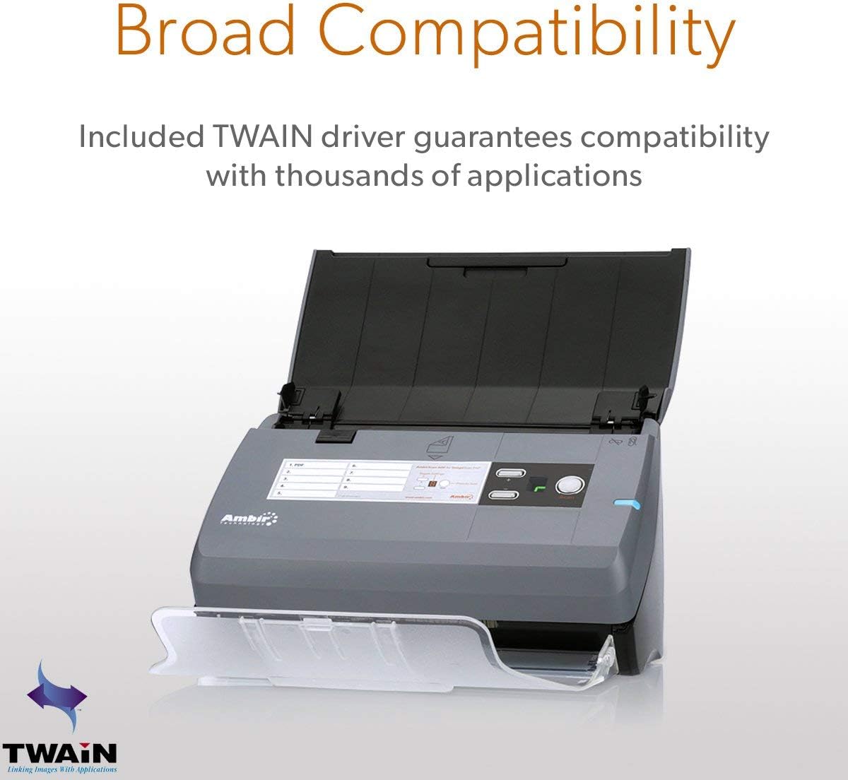 Ambir ImageScan Pro 820ix 20ppm High-Speed ADF Scanner for Windows PC and Mac
