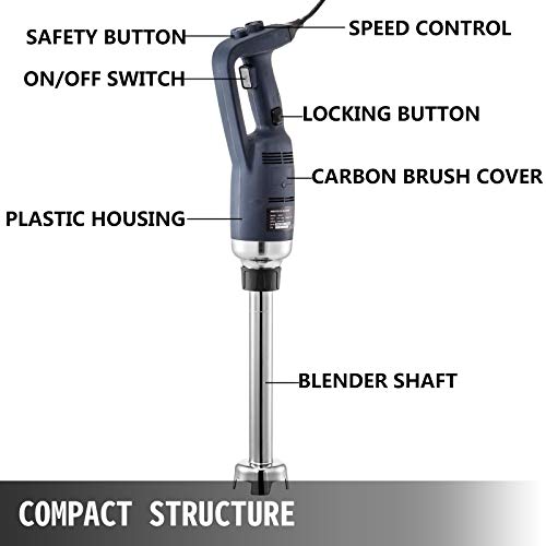VEVOR Commercial Immersion Blender 350W Power, Hand Held Mixer with 9.8-Inch 304 Stainless Steel Removable Shaft