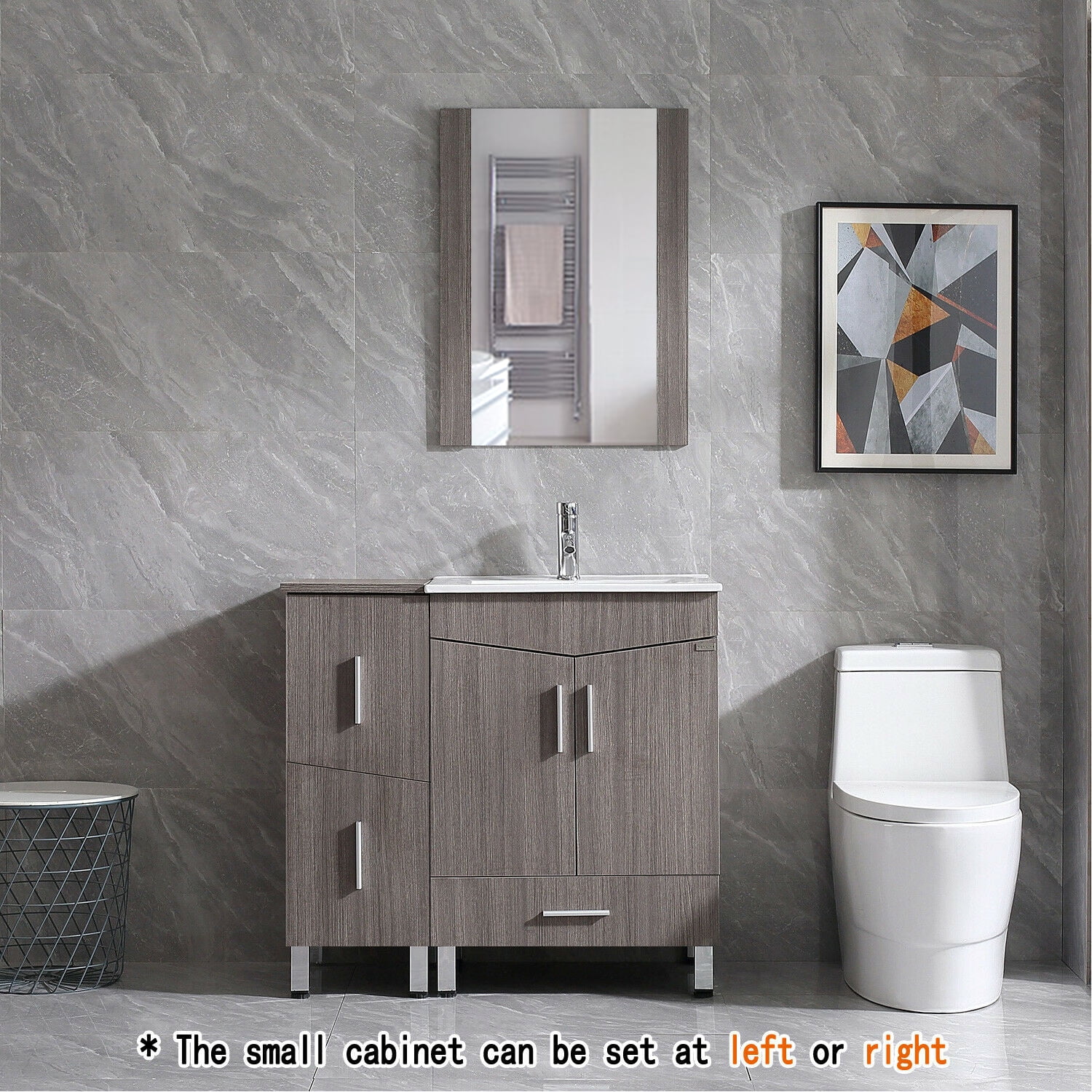 Wonline 36" Bathroom Vanity in Light Brown with Ceramic Base with Sink Faucet Drawers Wood Bath Cabinet Nordic Style